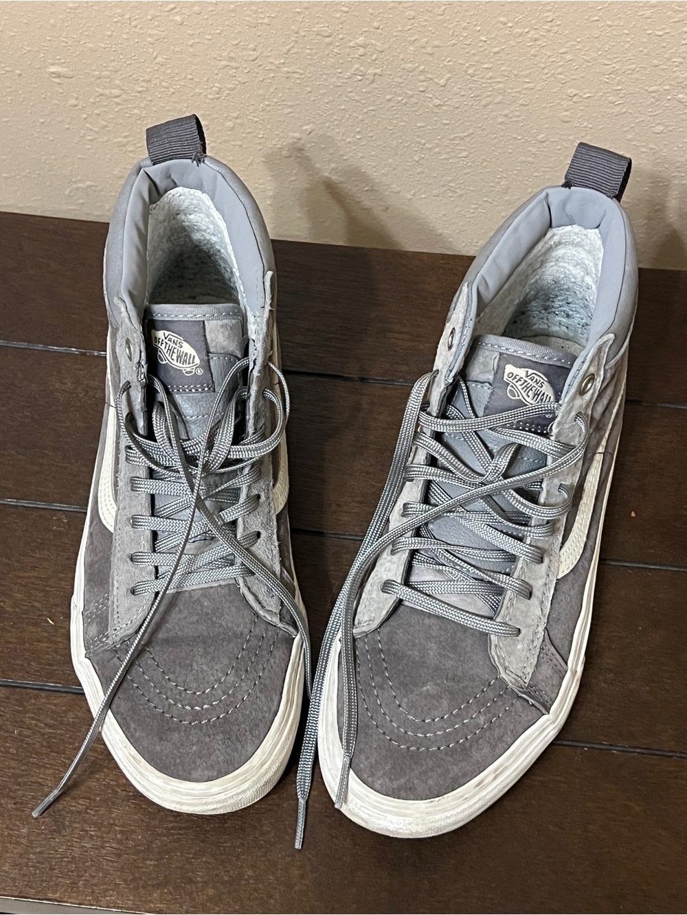 Vans Gray Suede High-Top Boots with White Stripe